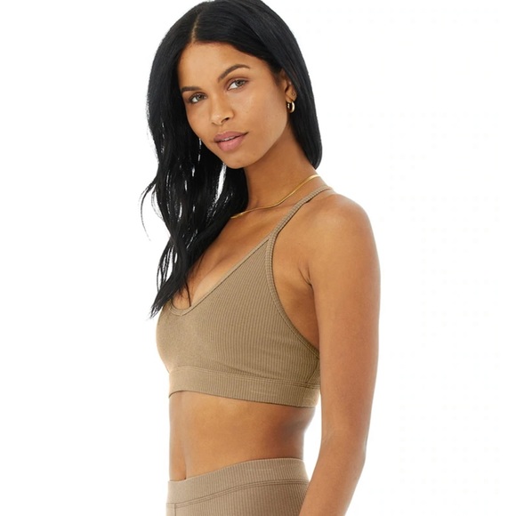 Alo Yoga Ribbed Blissful Bra in Gravel - Picture 2 of 10